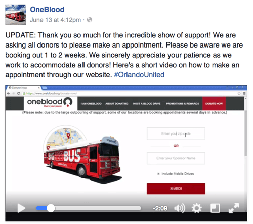 video de facebook oneblood