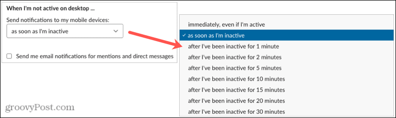 Notificación de tiempo de inactividad en Slack Desktop