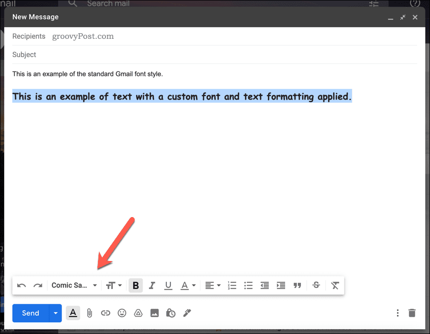 Cambiar el estilo de fuente en Gmail manualmente