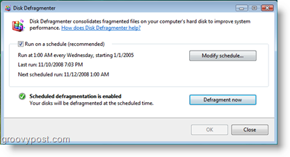 Desfragmentador de disco para el programador de trabajos de Windows Vista