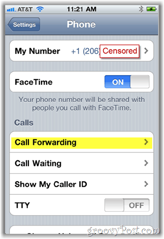 captura de pantalla de la opción de reenvío de llamadas de iPhone