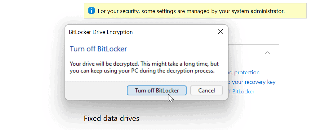 Desactivar el botón Bitlocker