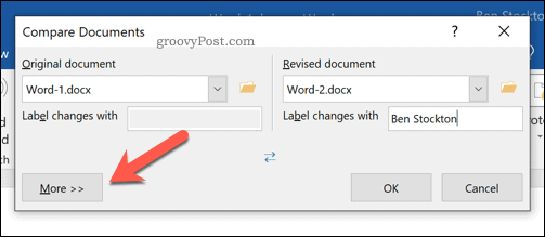 Opciones adicionales para comparar documentos de Microsoft Word