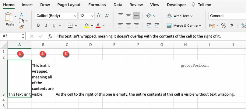 Un ejemplo de varios formatos de ajuste de texto en Excel