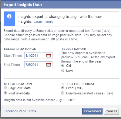 Exportación de nivel de publicación desde perspectivas de Facebook