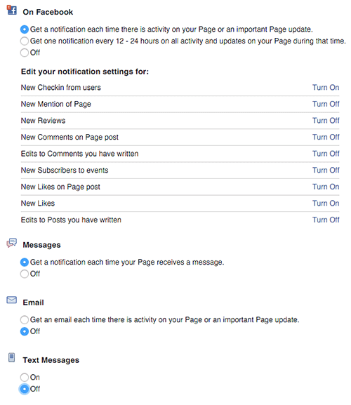 configuración de notificaciones de páginas de Facebook en el escritorio