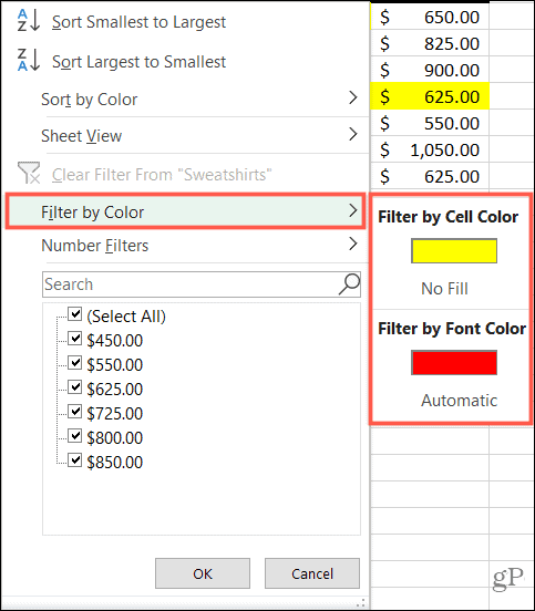 Filtrar por color en Excel