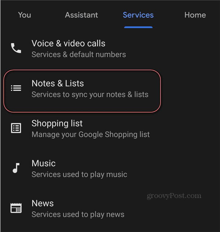 Asistente de Google listas de notas de configuración de Google Keep