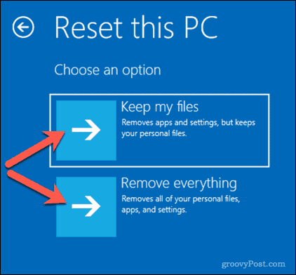 Opciones para restablecer una PC con Windows 10