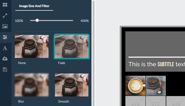 Haga clic en su imagen para revelar el tamaño de la imagen y las opciones de filtro.