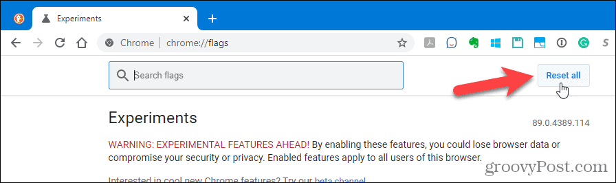 Haga clic en Restablecer todo en la página de configuración avanzada de Chrome