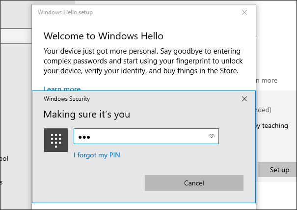 2 PIN de Windows Hello Fingerprint
