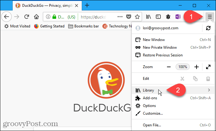 Vaya al menú de Firefox> Biblioteca en Firefox