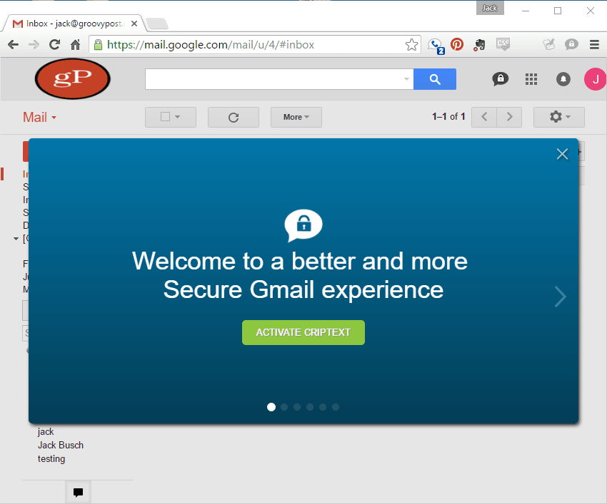 Criptext instalado en gmail