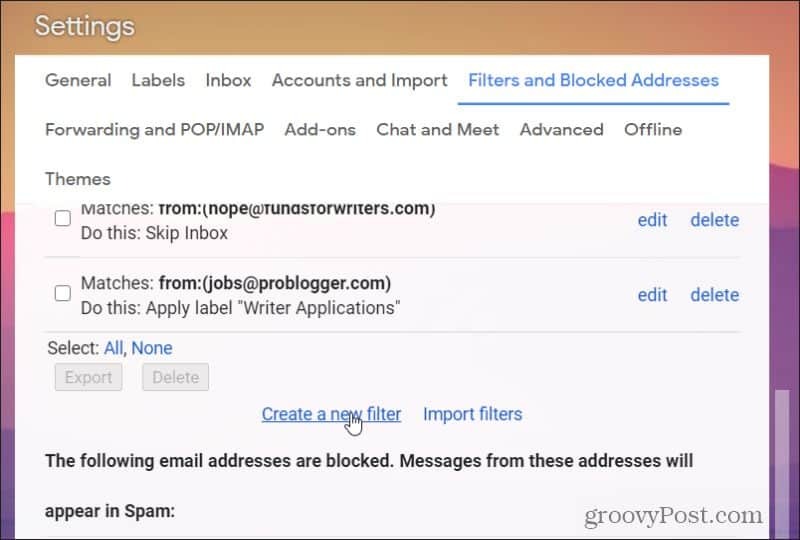 crear un nuevo filtro en gmail