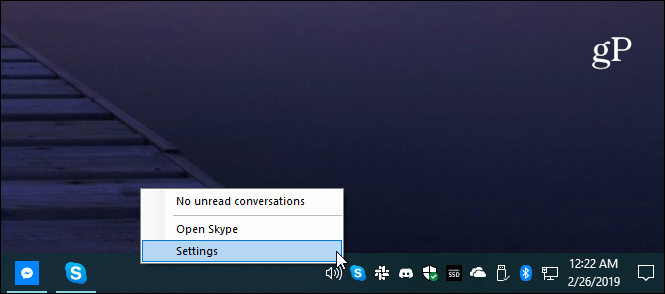 Bandeja del sistema de configuración de Skype