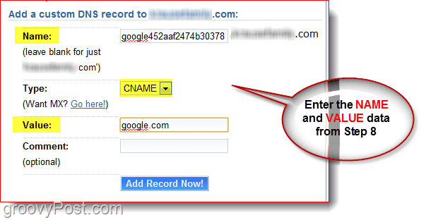 Administre su DNS de dominio en Dreamhost.com CNAME
