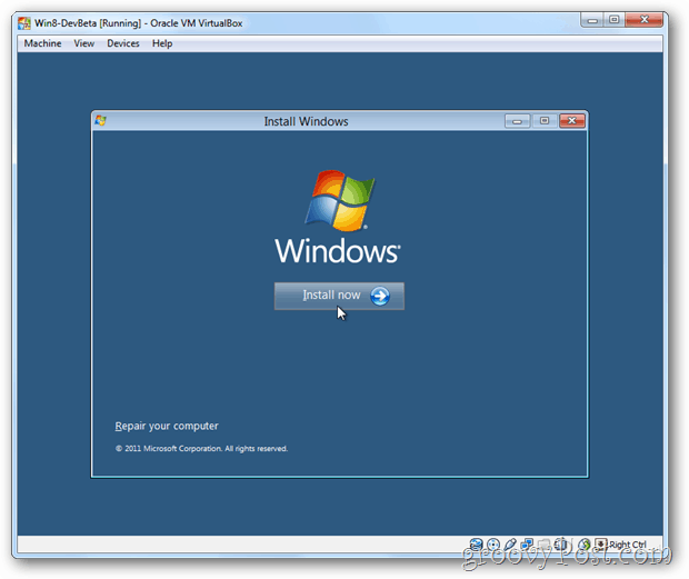 VirtualBox Windows 8 instalar ahora cuadro
