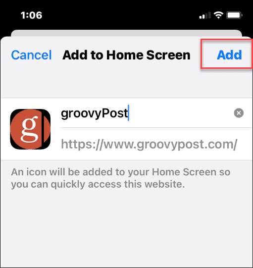 Agregar un sitio web a la pantalla de inicio en el iPhone