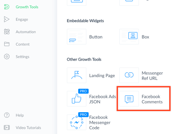 Elija la herramienta de crecimiento de comentarios de Facebook.