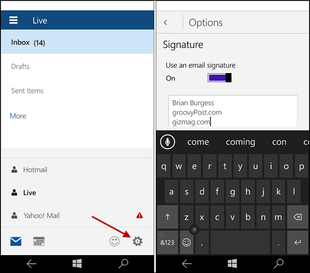 Windows 10 Mobile: cambie la firma del correo de Outlook