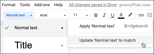 Actualización de una opción predeterminada de formato en Google Docs