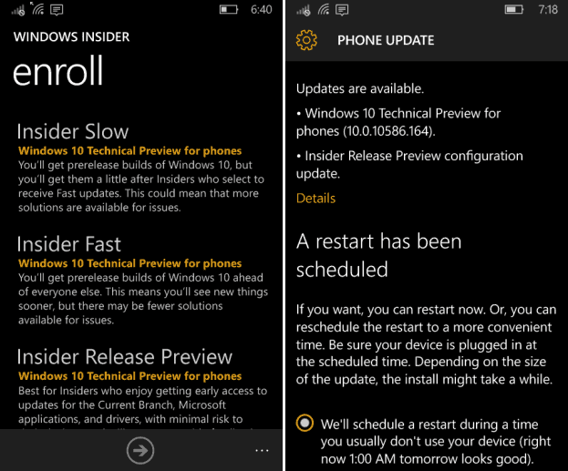 Lanzamiento de Windows 10 Mobile Build 10586.164, cambie los anillos para obtenerlo