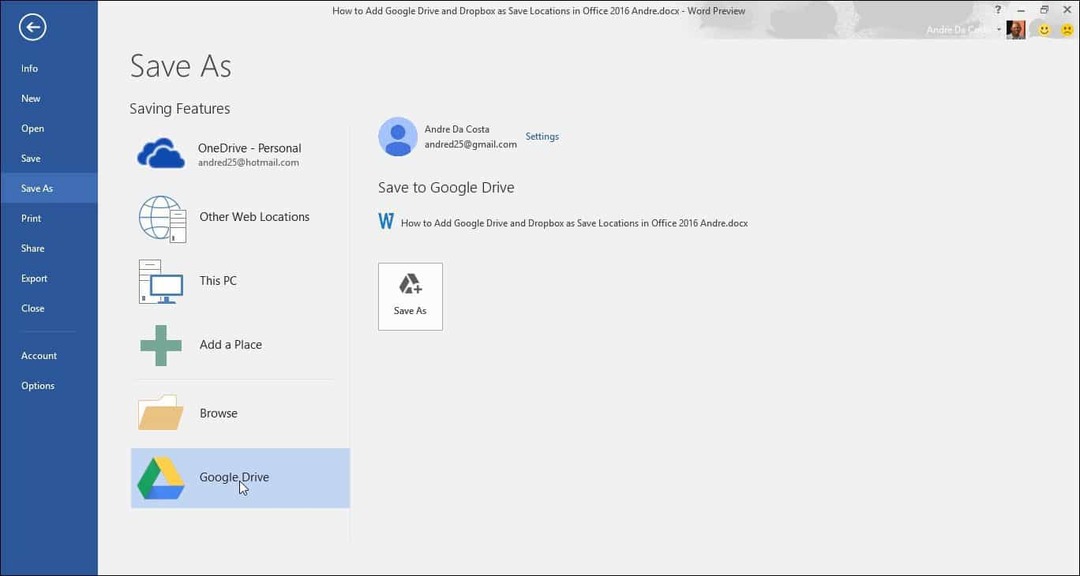 Agregue Google Drive y Dropbox como ubicaciones de guardado en Microsoft Office