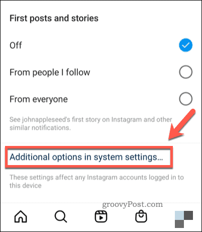Configuración del sistema abierto para notificaciones en Instagram