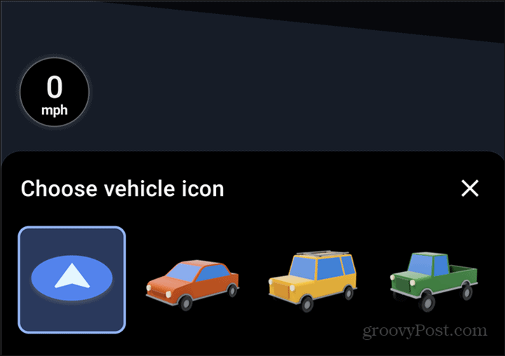 Elección del símbolo del coche de Google Maps