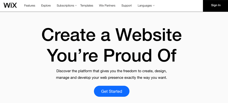 Título de Wix.com 'Crea un sitio web del que estés orgulloso'