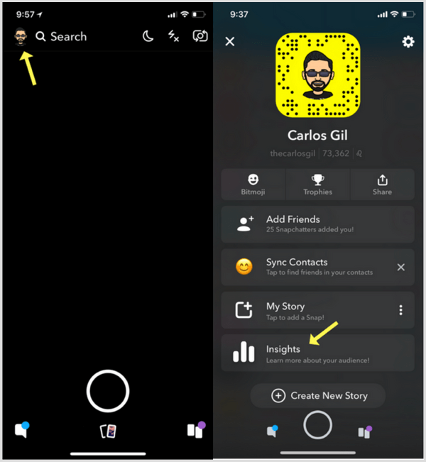 Snapchat Insights cómo acceder