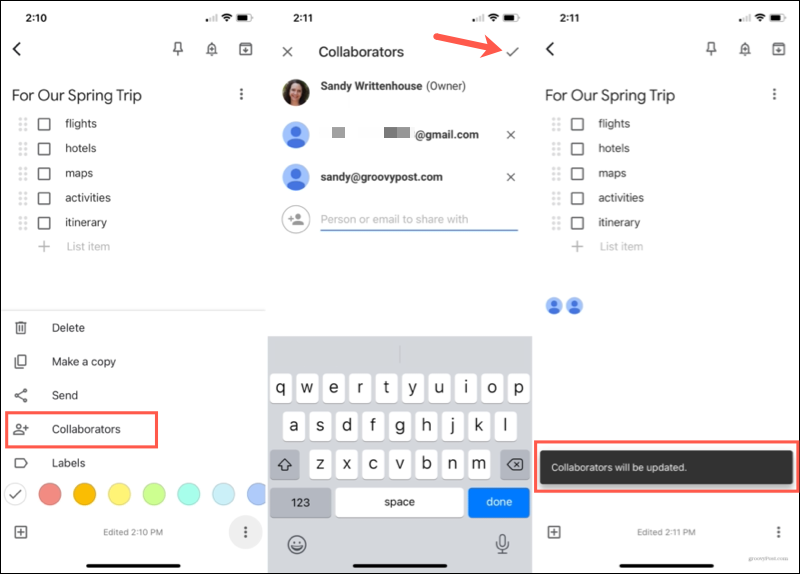 Agregar un colaborador para compartir notas en Google Keep Mobile