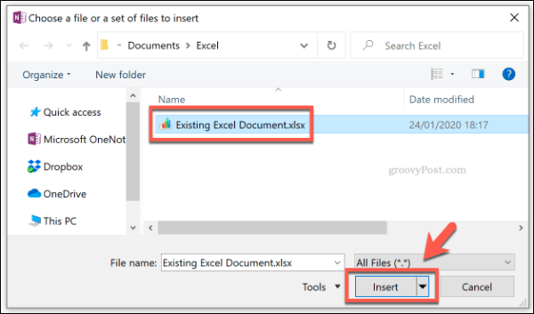 Agregar un archivo de Excel como un archivo adjunto en OneNote