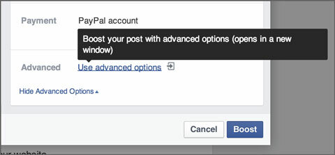 opciones avanzadas de facebook en anuncios