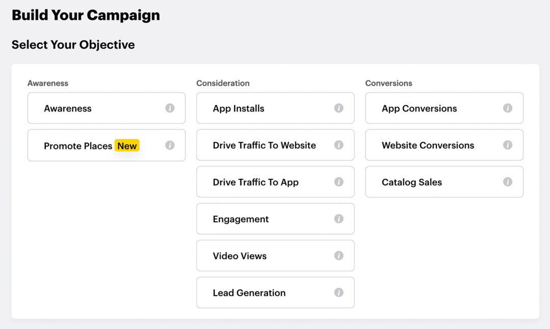 seleccione el objetivo para la campaña Snapchat Instant Create