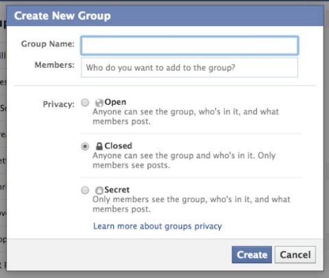 pantalla de configuración de grupo de facebook