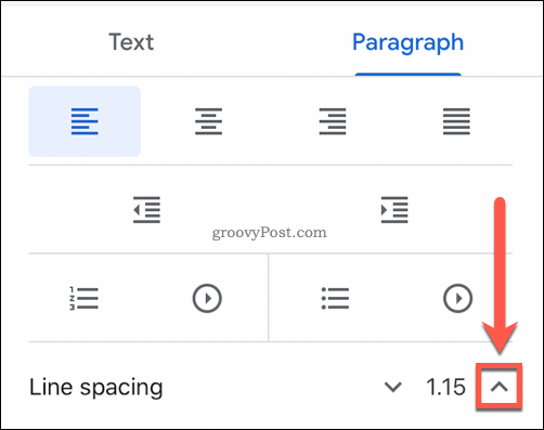 Opciones de espaciado de línea de Google Docs