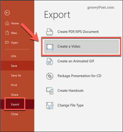 Exportar PowerPoint a video en Windows