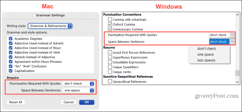 Configuración de puntuación en Mac y Windows