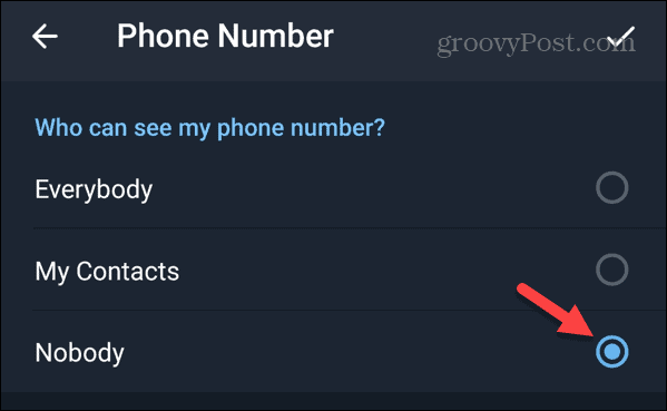 Nadie puede ver mi número de teléfono en Telegram en Android