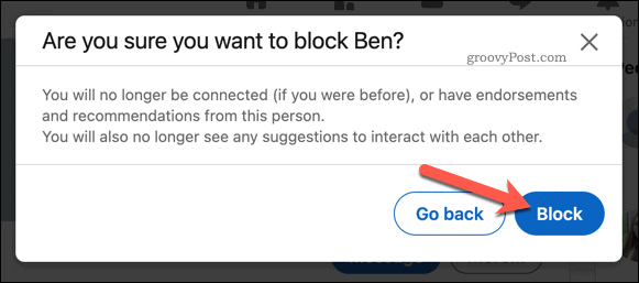 Confirmando un bloqueo en LinkedIn
