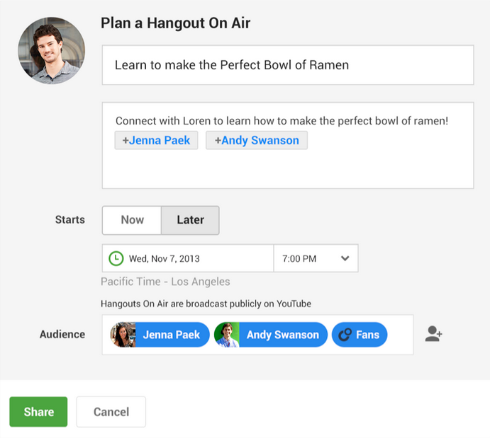 programar hangout en el aire