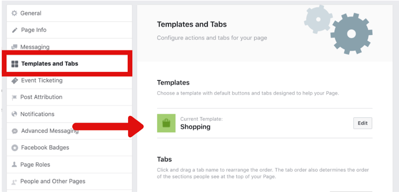 cómo cambiar la página de Facebook a la plantilla de compras en Configuración