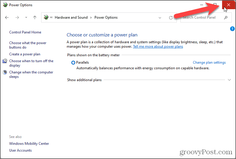 Cierre la pantalla Opciones de energía en el Panel de control en Windows 11