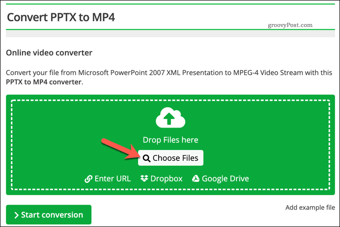 Subir un archivo para convertirlo de PPTX a video en línea