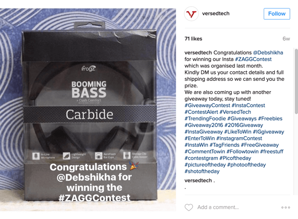 Asegúrate de anunciar al ganador de tu concurso de selfies de Instagram.
