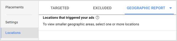 Pestaña de informe geográfico de Google Adwords