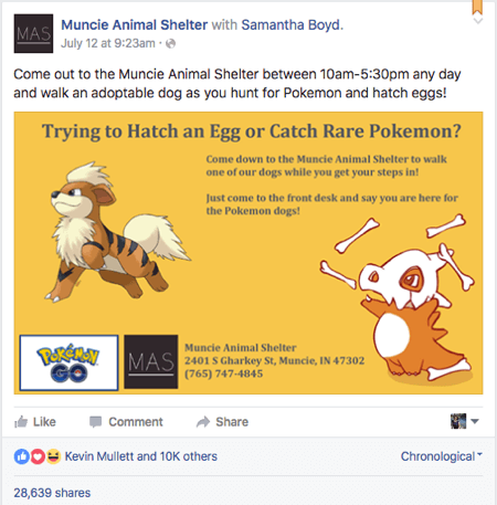 pokemon go refugio de animales muncie