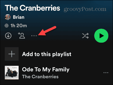 Lista de reproducción de Spotify con botón de tres puntos.